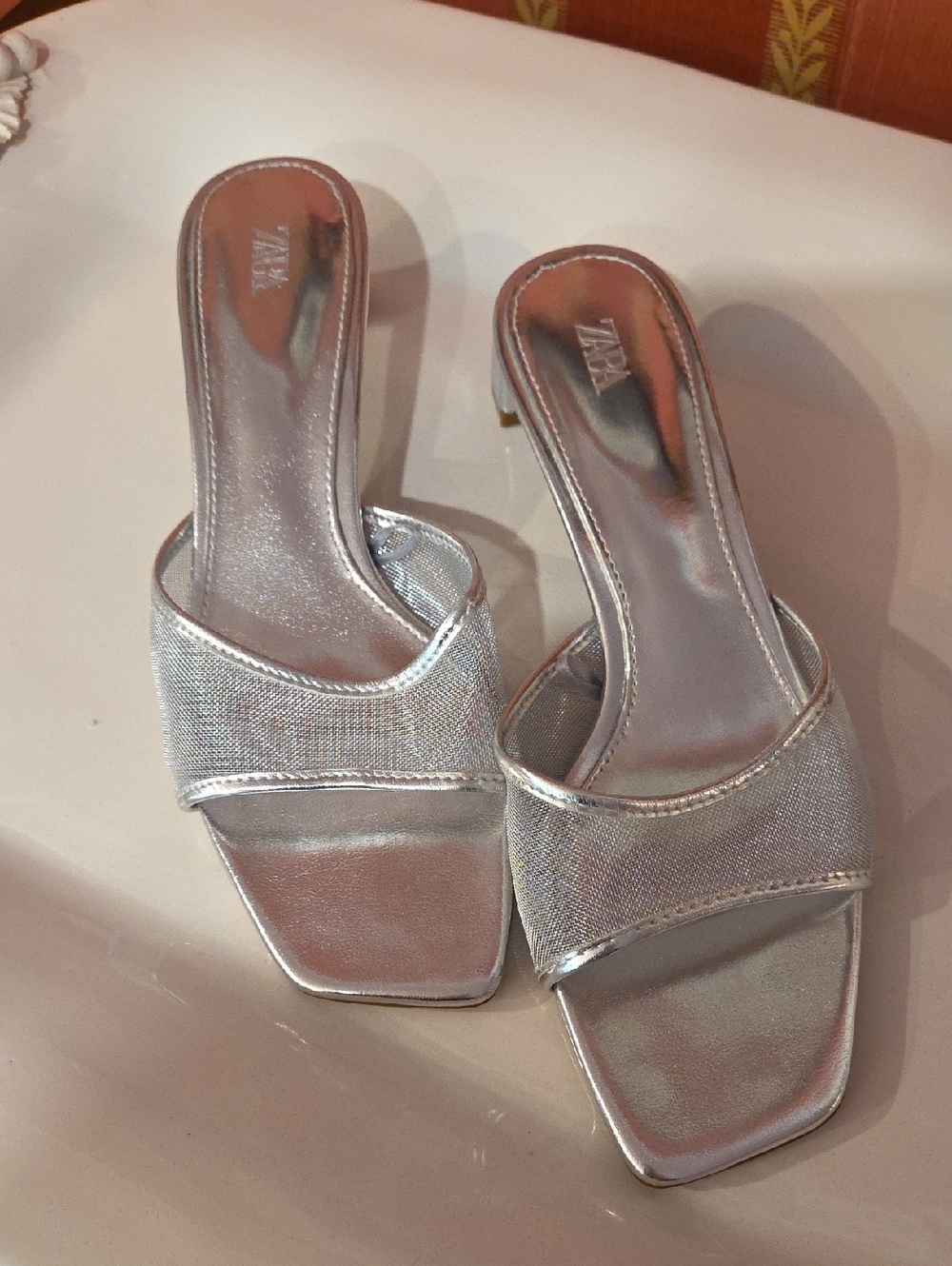 Zara Silver Mesh Slides